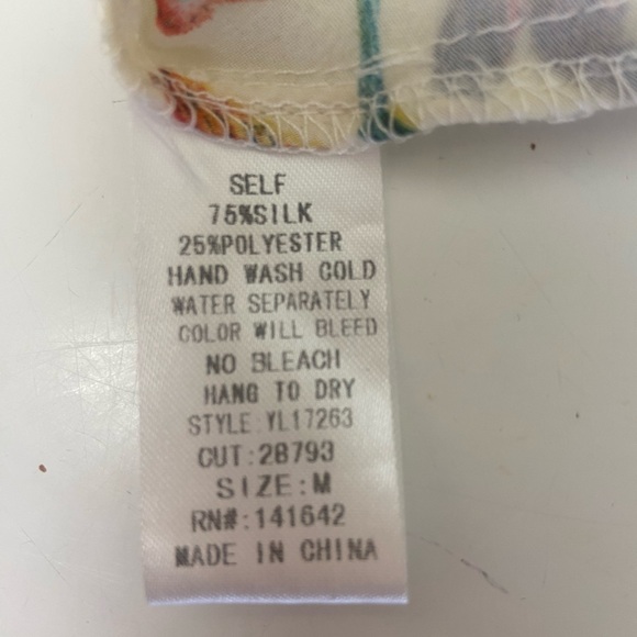 Blush Cream Hummingbird Pleated Silk Top - Picture 7 of 7